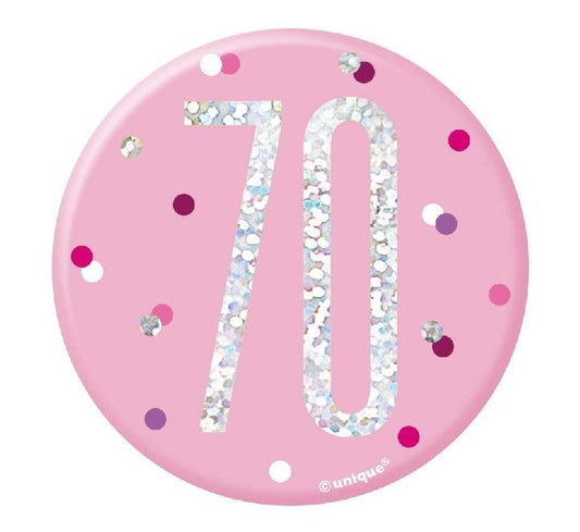 3IN PINK GLITZ 70 BADGE