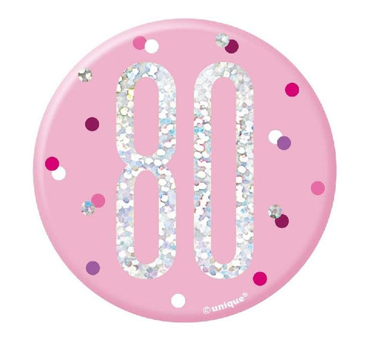 3IN PINK GLITZ 80 BADGE