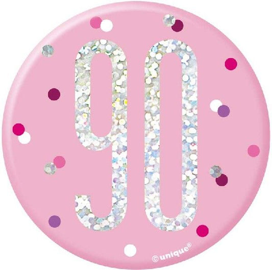 3IN PINK GLITZ 90 BADGE