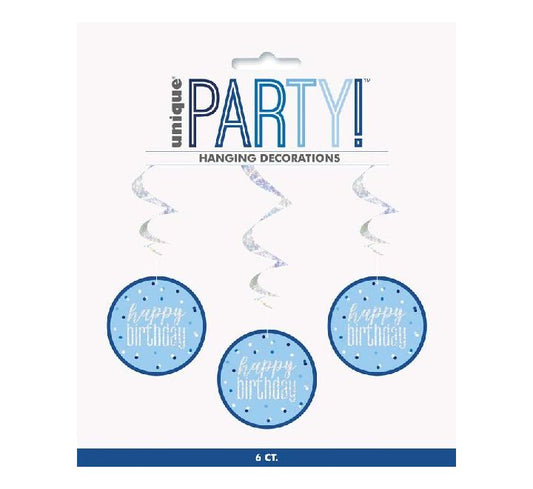 Glitz Blue & Silver Dots Happy Birthday Decorations
