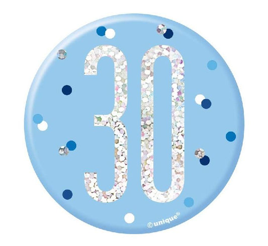 3IN BLUE GLITZ 30 BADGE