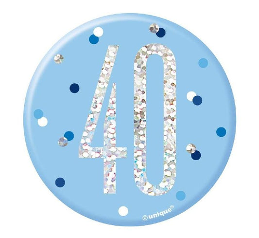 3IN BLUE GLITZ 40 BADGE