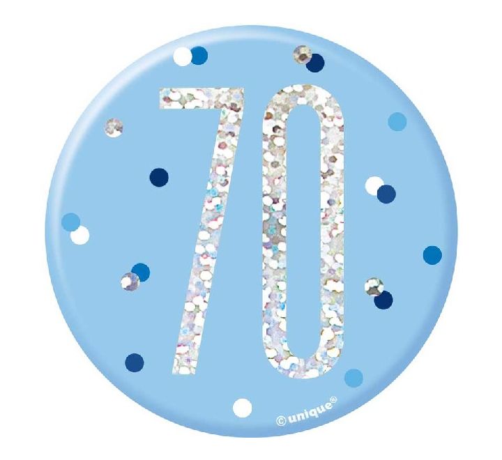 3IN BLUE GLITZ 70 BADGE