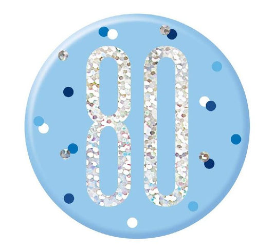 3IN BLUE GLITZ 80 BADGE