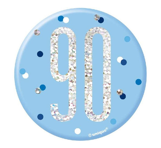 3IN BLUE GLITZ 90 BADGE