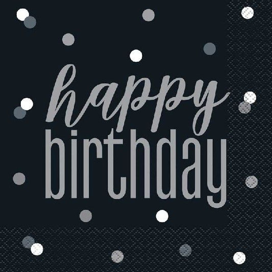 Glitz Black & Silver Dots Happy Birthday Napkins