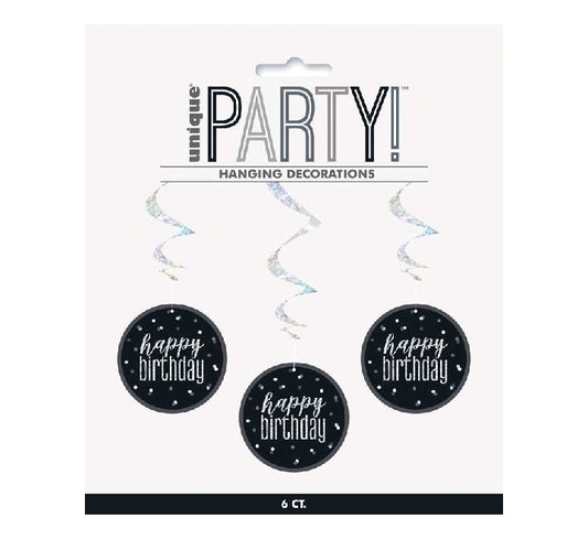 Glitz Black & Silver Dots Happy Birthday Decorations