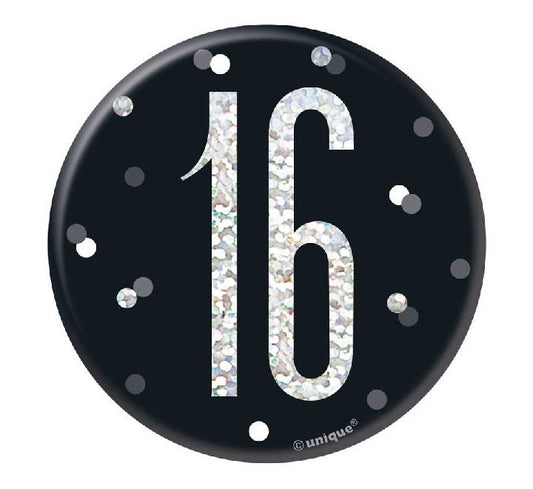 3IN BLACK GLITZ 16 BADGE