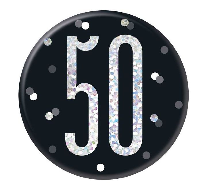 3IN BLACK GLITZ 50 BADGE