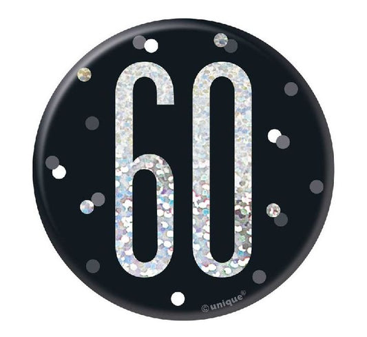 3IN BLACK GLITZ 60 BADGE