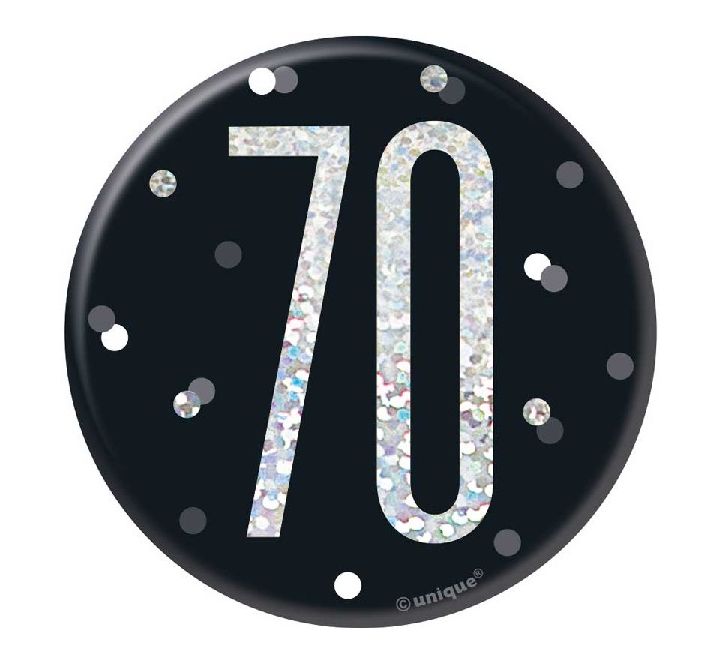 3IN BLACK GLITZ 70 BADGE