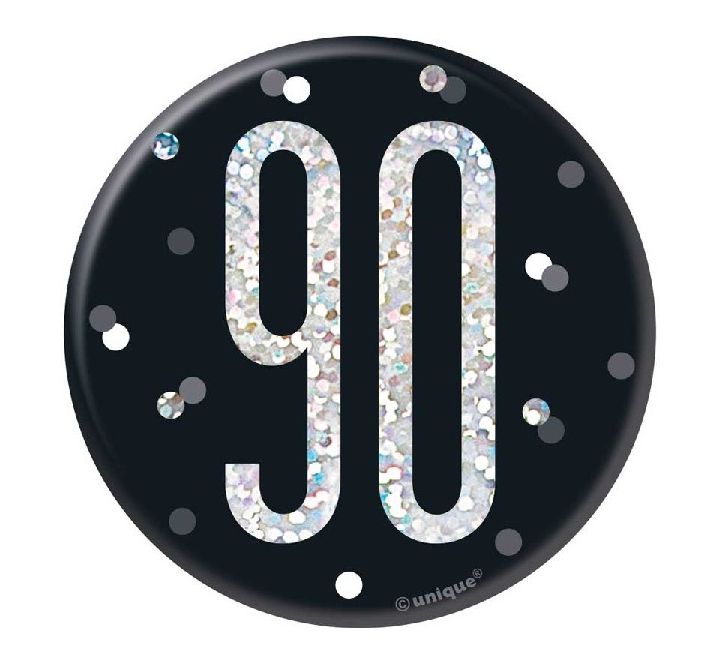 3IN BLACK GLITZ 90 BADGE