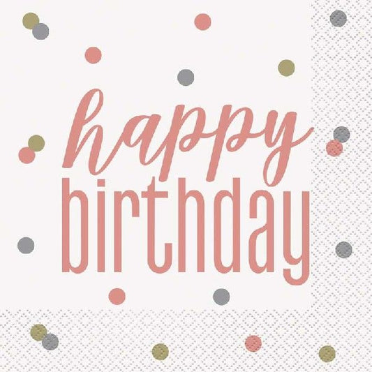 Glitz Rose Gold Happy Birthday Napkins