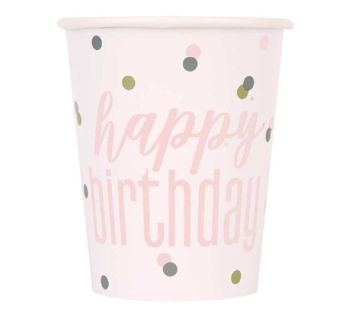 9oz Glitz Rose Gold Happy Birthday Paper Cups