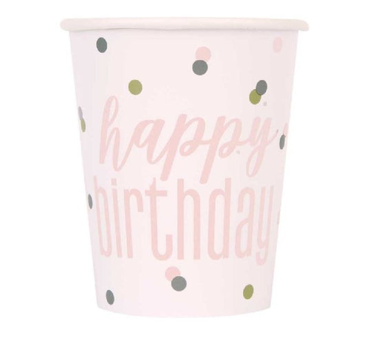 9oz Glitz Rose Gold Happy Birthday Paper Cups