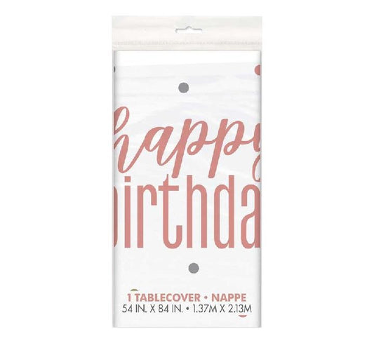 Glitz Rose Gold Happy Birthday Tablecloth