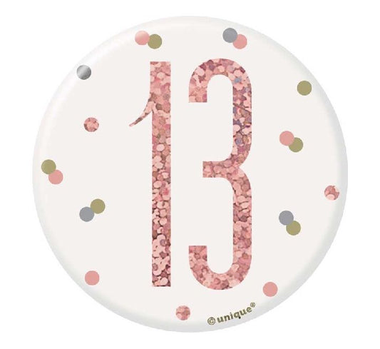 3IN ROSE GOLD GLITZ 13 BADGE