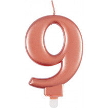 METALLIC ROSE GOLD NUMBER 9 BIRTHDAY CANDLE