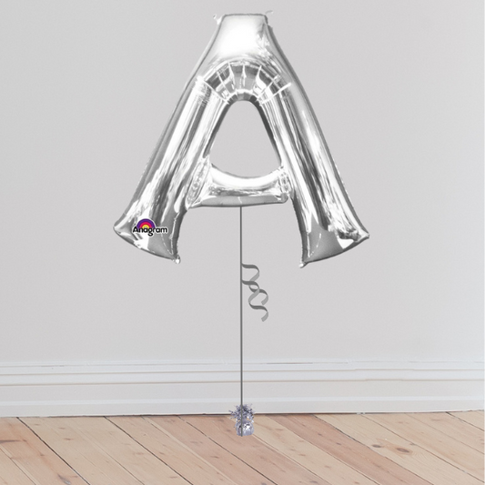 <b> ONLINE EXCLUSIVE </b> <br>Giant Silver Letter Balloon <br>(Inflated with Helium & Weight Included)