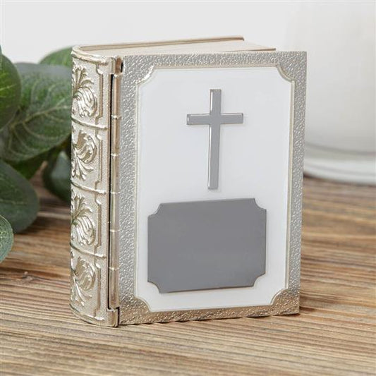 Silver Plated Bible Trinket Box with Engraving Plate