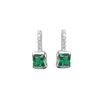 Silver Emerald Square CZ Earrings