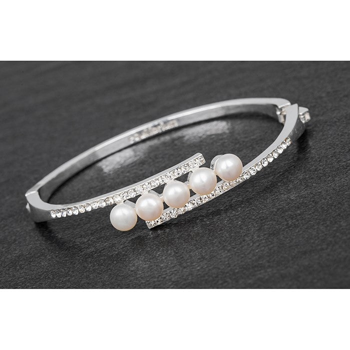 Freshwater Pearl & Diamante Silver Plated Bangle | Presentimes