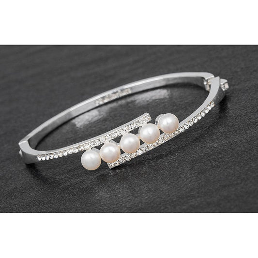 Freshwater Pearl & Diamante Silver Plated Bangle | Presentimes