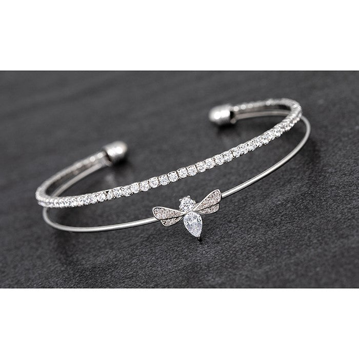 Honey Bee Crystal Platinum Plated Bangle | Presentimes