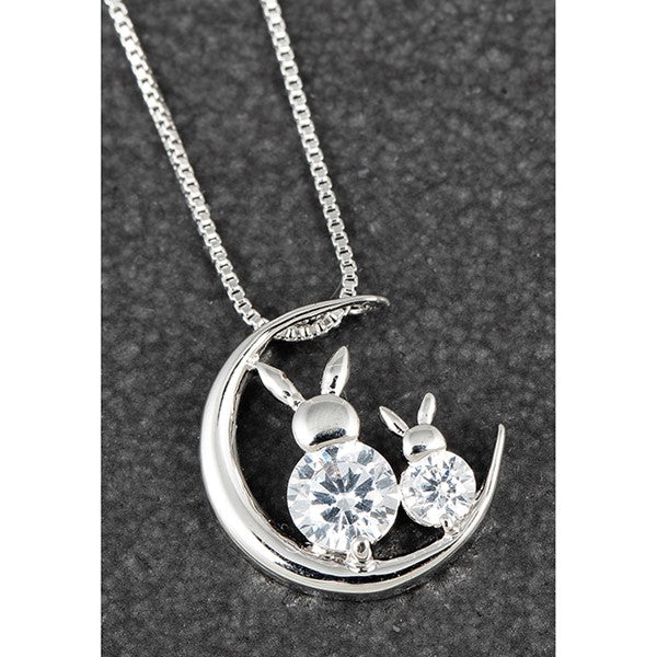 Country Bunnies on Moon Platinum Plated Necklace