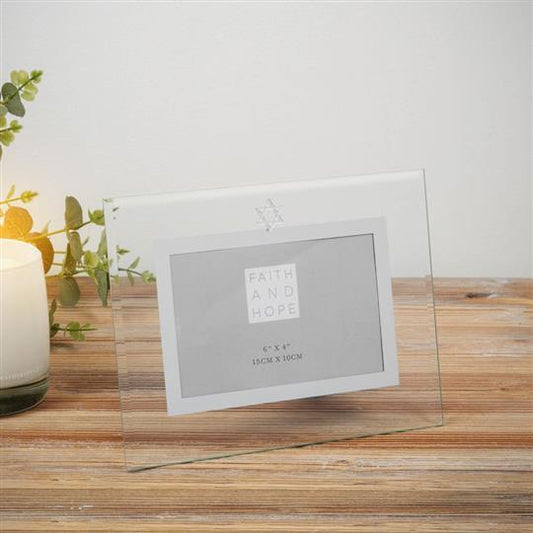 Faith & Hope Glass Photo Frame with Star of David - 6" x 4"