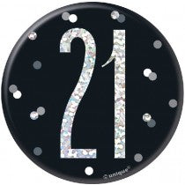 3IN BLACK GLITZ 21 BADGE