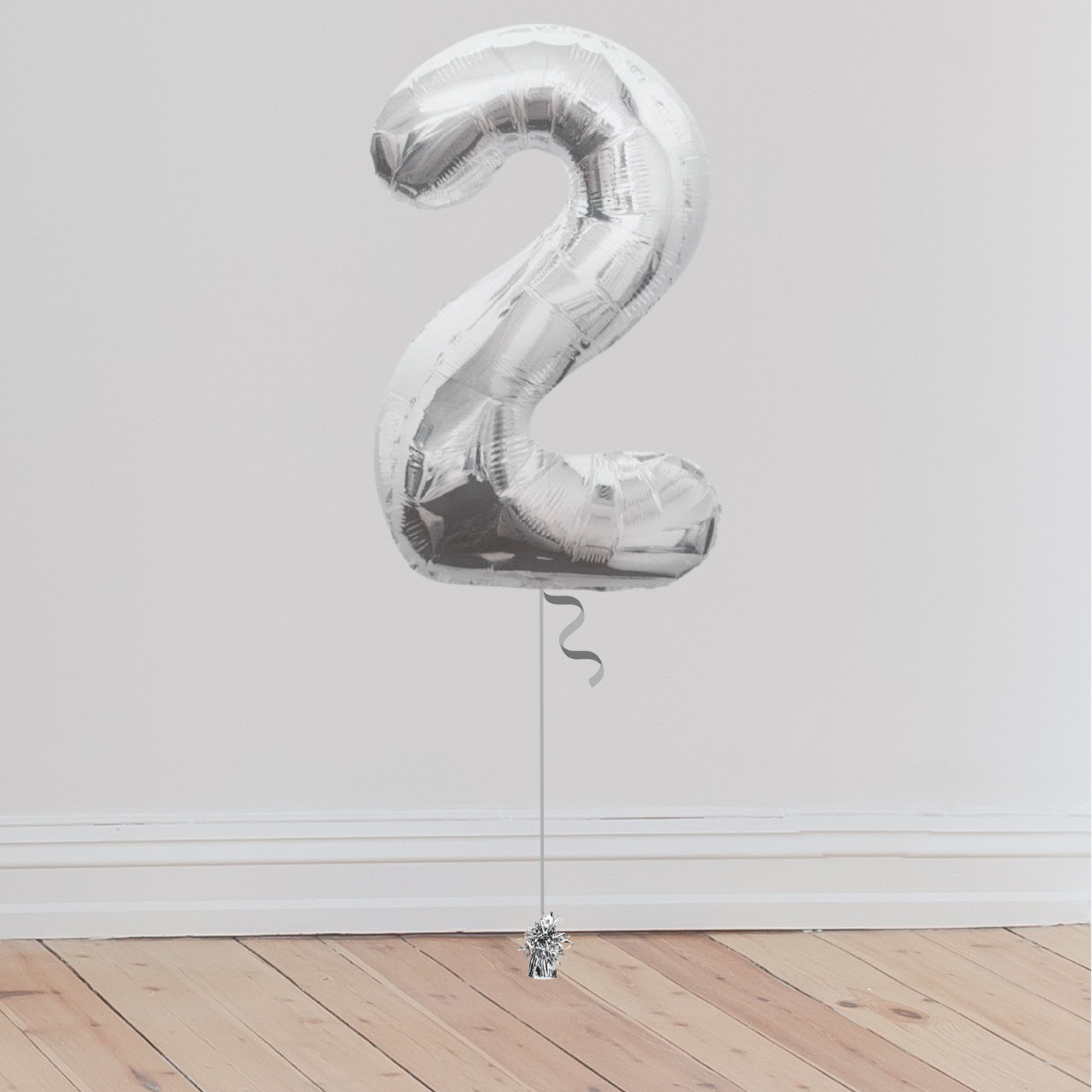Giant Silver Number Balloon <br>(Inflated with Helium & Weight Included)