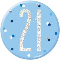 3IN BLUE GLITZ 21 BADGE