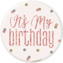 3IN ROSE GOLD GLITZ BIRTHDAY BADGE