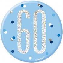 3IN BLUE GLITZ 60 BADGE