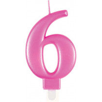 METALLIC PINK NUMBER 6 BIRTHDAY CANDLE