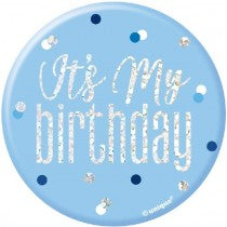 3IN BLUE GLITZ BIRTHDAY BADGE