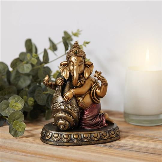 Faith & Hope Bronze Effect Figurine - Ganesh with A Shell
