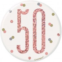 3IN ROSE GOLD GLITZ 50 BADGE