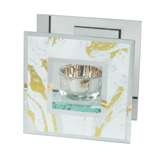 HESTIA® Marbled Glass Tealight Holder - White & Gold