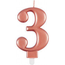 METALLIC ROSE GOLD NUMBER 3 BIRTHDAY CANDLE