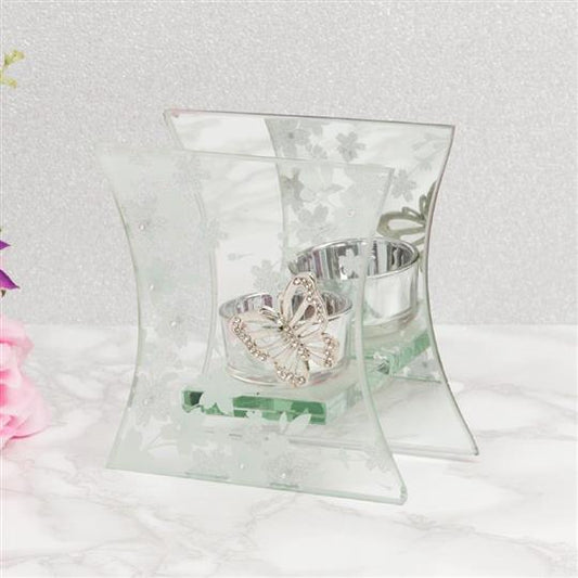 Sophia Glass & White Flower Tealight Holder