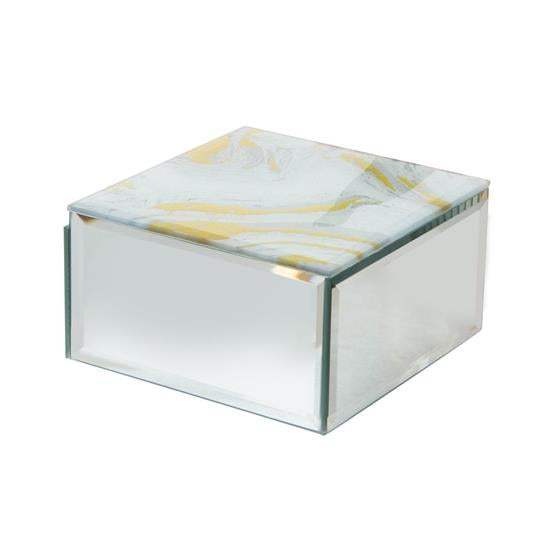HESTIA® Marbled Glass Trinket Box - White & Gold