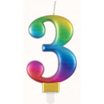 METALLIC RAINBOW NUMBER 3 BIRTHDAY CANDLE