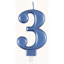 METALLIC BLUE NUMBER 3 BIRTHDAY CANDLE