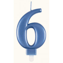 METALLIC BLUE NUMBER 6 BIRTHDAY CANDLE