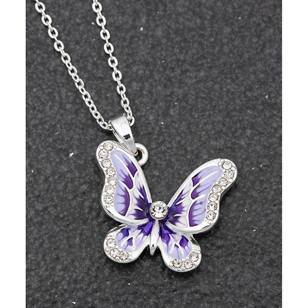 Handpainted Elegant Butterfly Necklace Purple