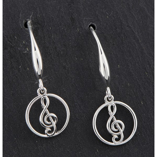 Music Collection Silver Plated Circle Clef Earrings