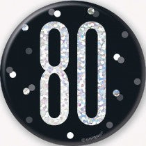 3IN BLACK GLITZ 80 BADGE