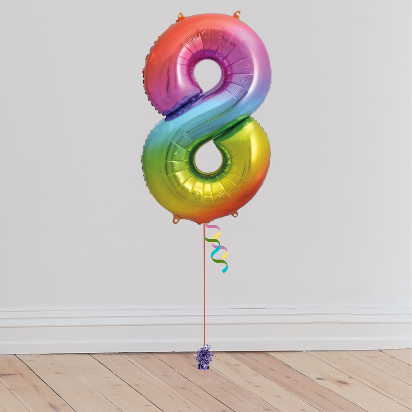 Giant Rainbow Number Balloon <br>(Inflated with Helium & Weight Included)